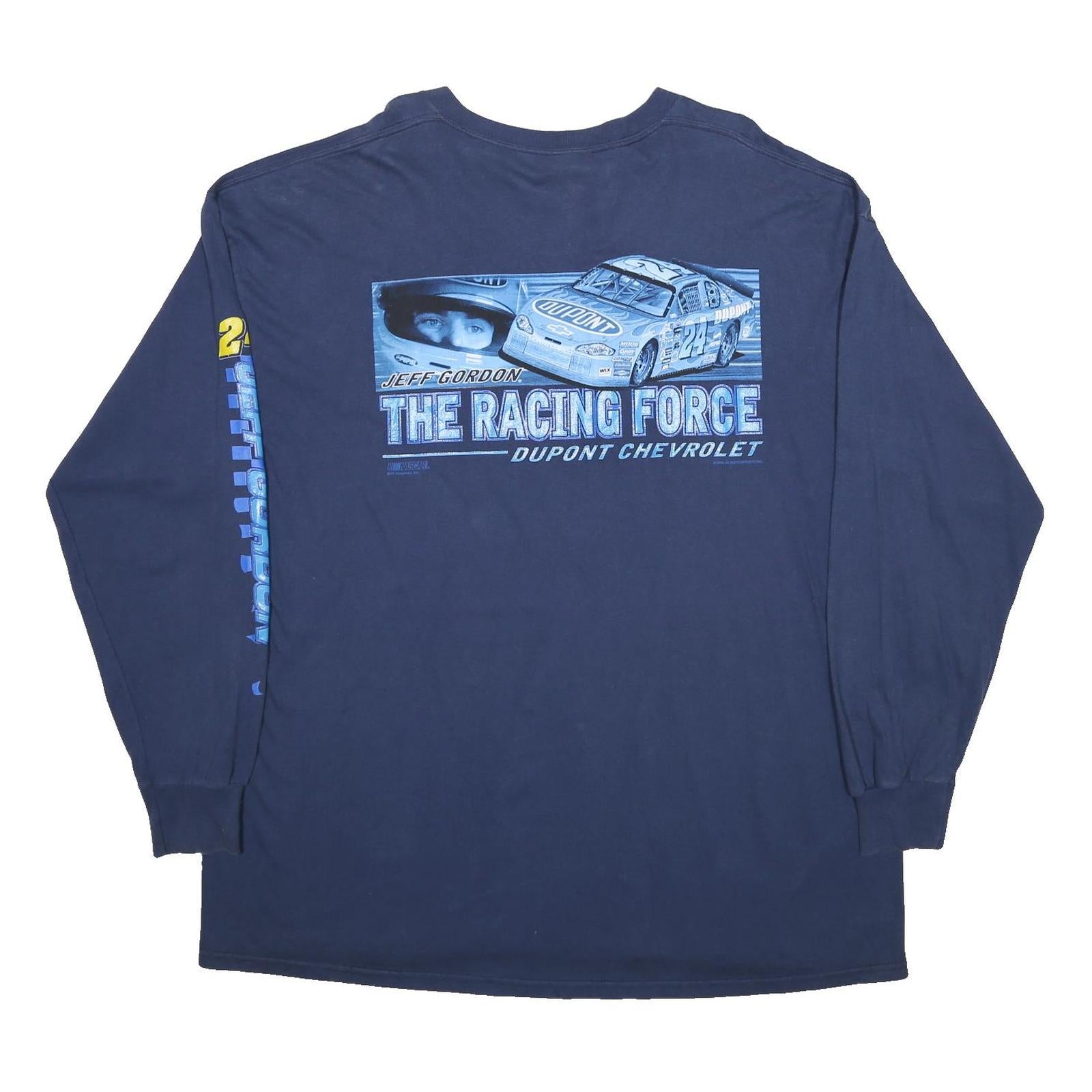 CHASE AUTHENTICS Mens Blue Jeff Gordon 24 Graphic T-Shirt 2XL Long Sleeve Crew