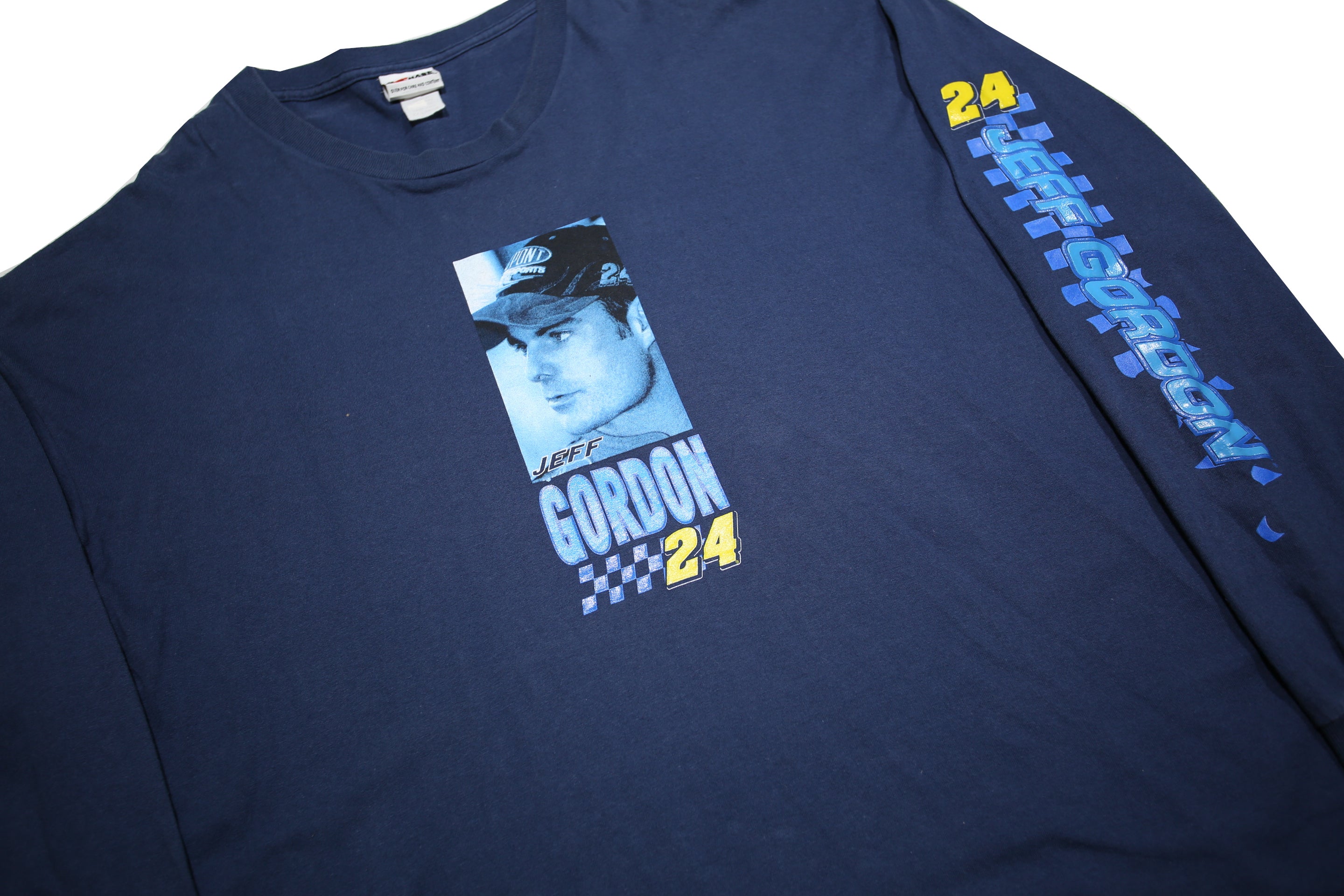 CHASE AUTHENTICS Mens Blue Jeff Gordon 24 Graphic T-Shirt 2XL Long Sleeve Crew