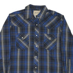 WRANGLER Mens Blue & Black Check Shirt L Western Style Long Sleeve Cotton Blend