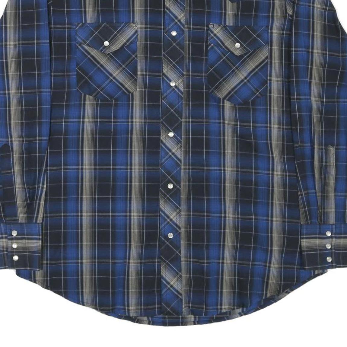 WRANGLER Mens Blue & Black Check Shirt L Western Style Long Sleeve Cotton Blend