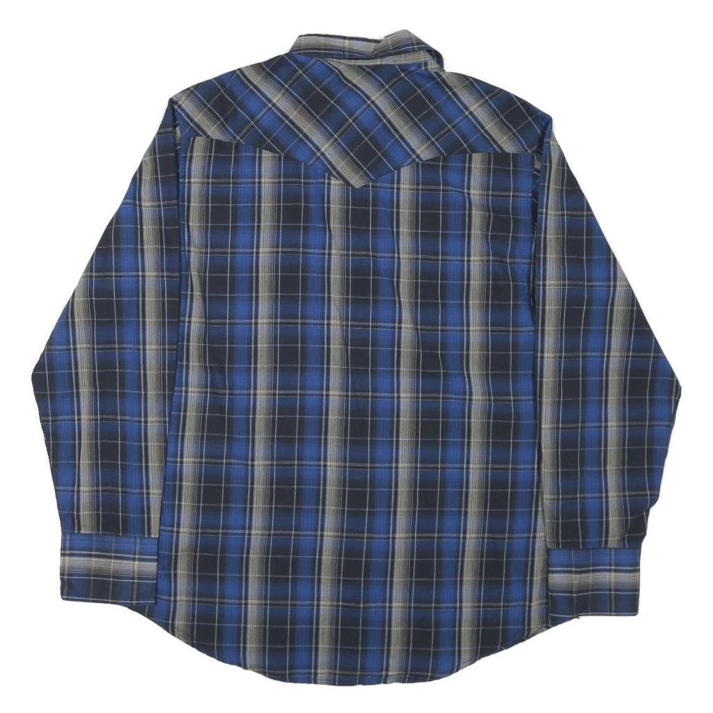 WRANGLER Mens Blue & Black Check Shirt L Western Style Long Sleeve Cotton Blend