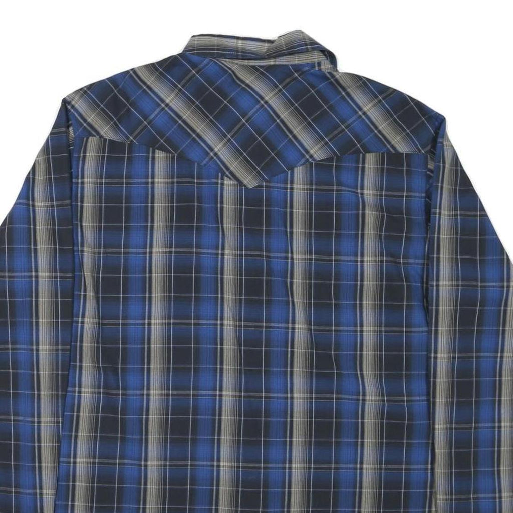WRANGLER Mens Blue & Black Check Shirt L Western Style Long Sleeve Cotton Blend