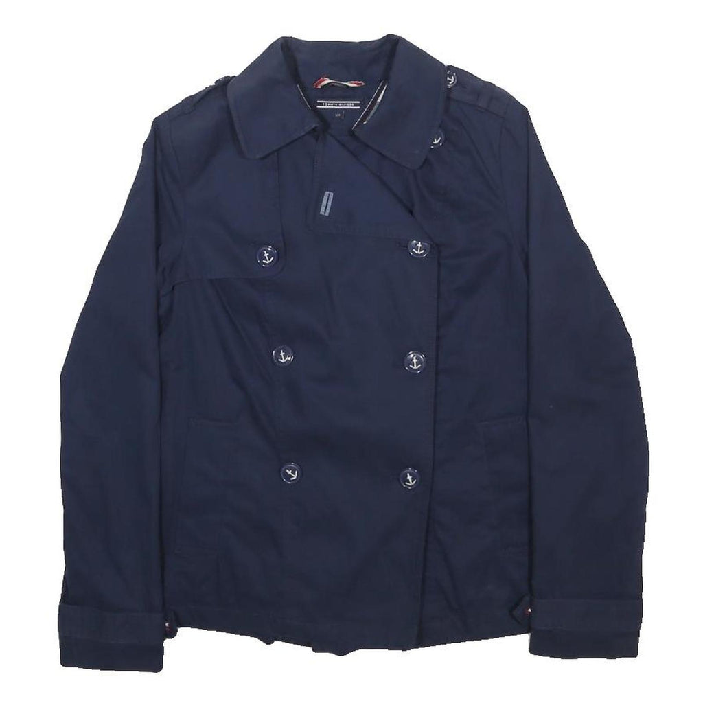 TOMMY HILFIGER Girls Navy Blue Double Breasted Cotton Blend Jacket L Button
