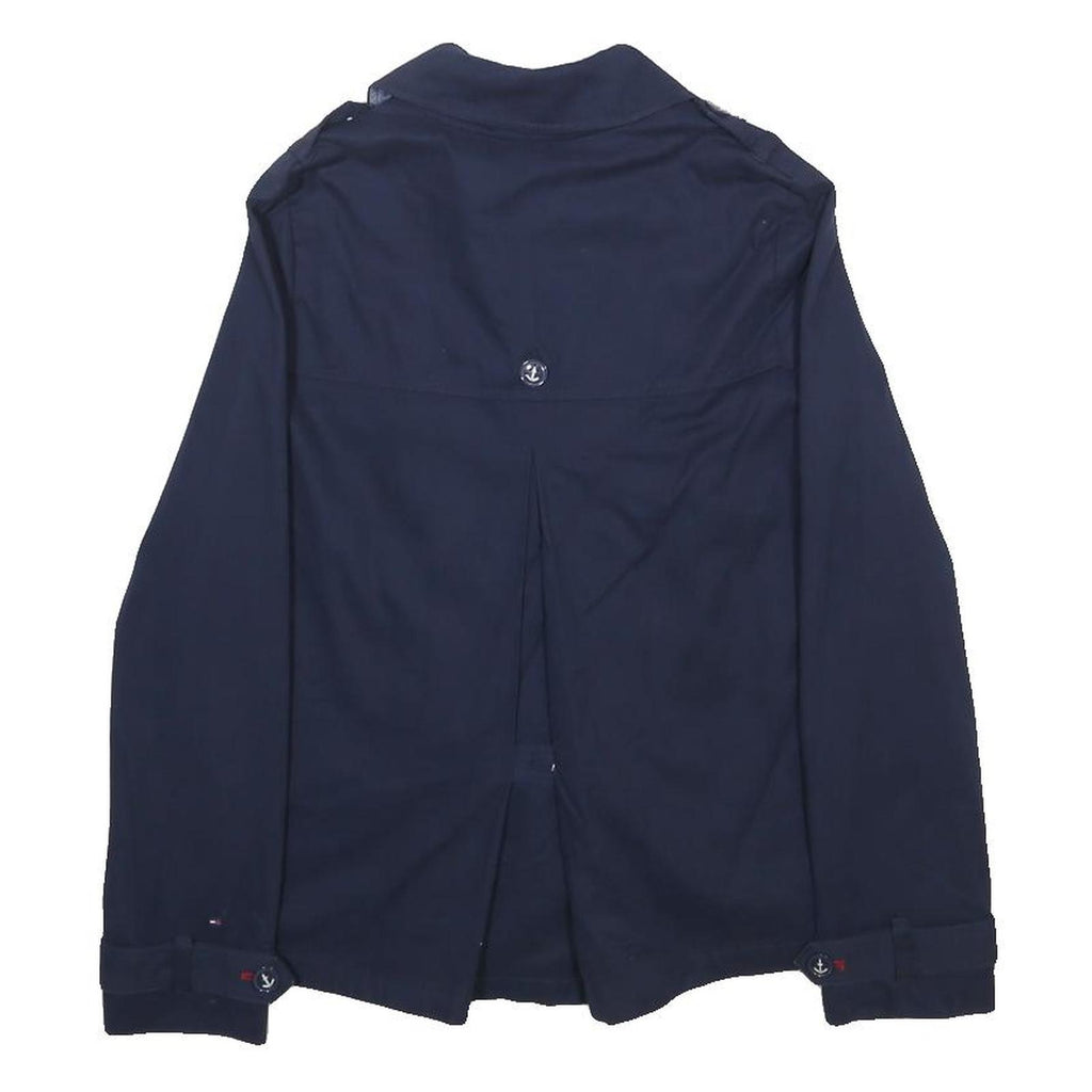 TOMMY HILFIGER Girls Navy Blue Double Breasted Cotton Blend Jacket L Button