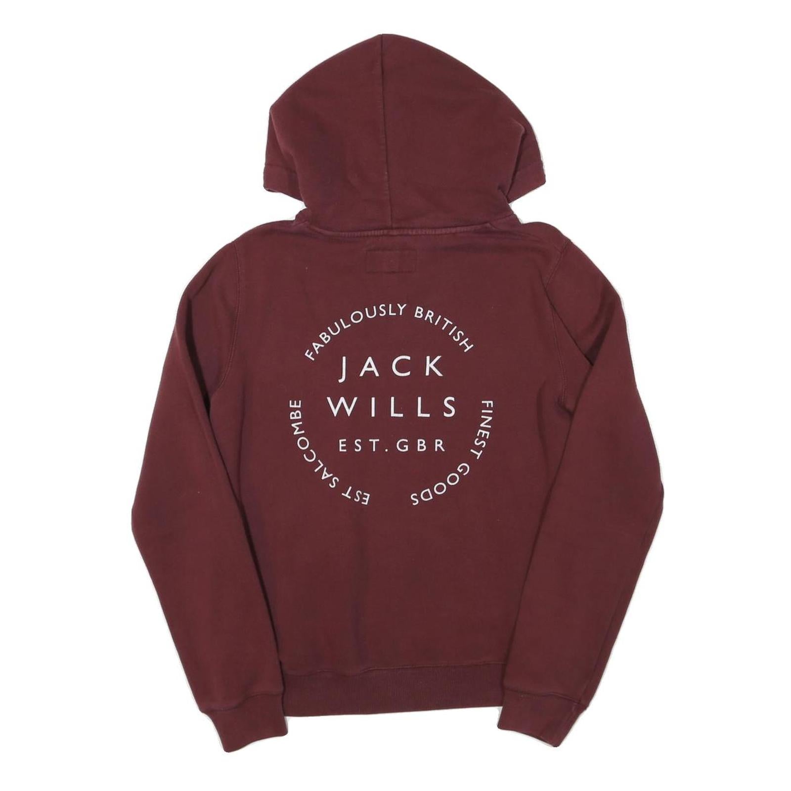 JACK WILLS Womens Maroon Hoodie UK 12 Pullover Cotton Blend Casual Hooded