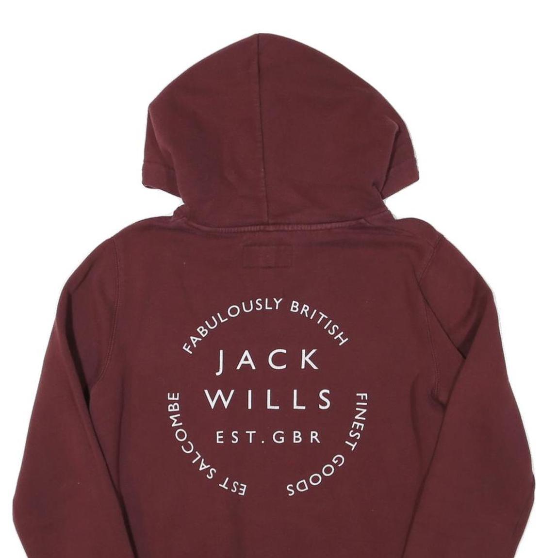JACK WILLS Womens Maroon Hoodie UK 12 Pullover Cotton Blend Casual Hooded