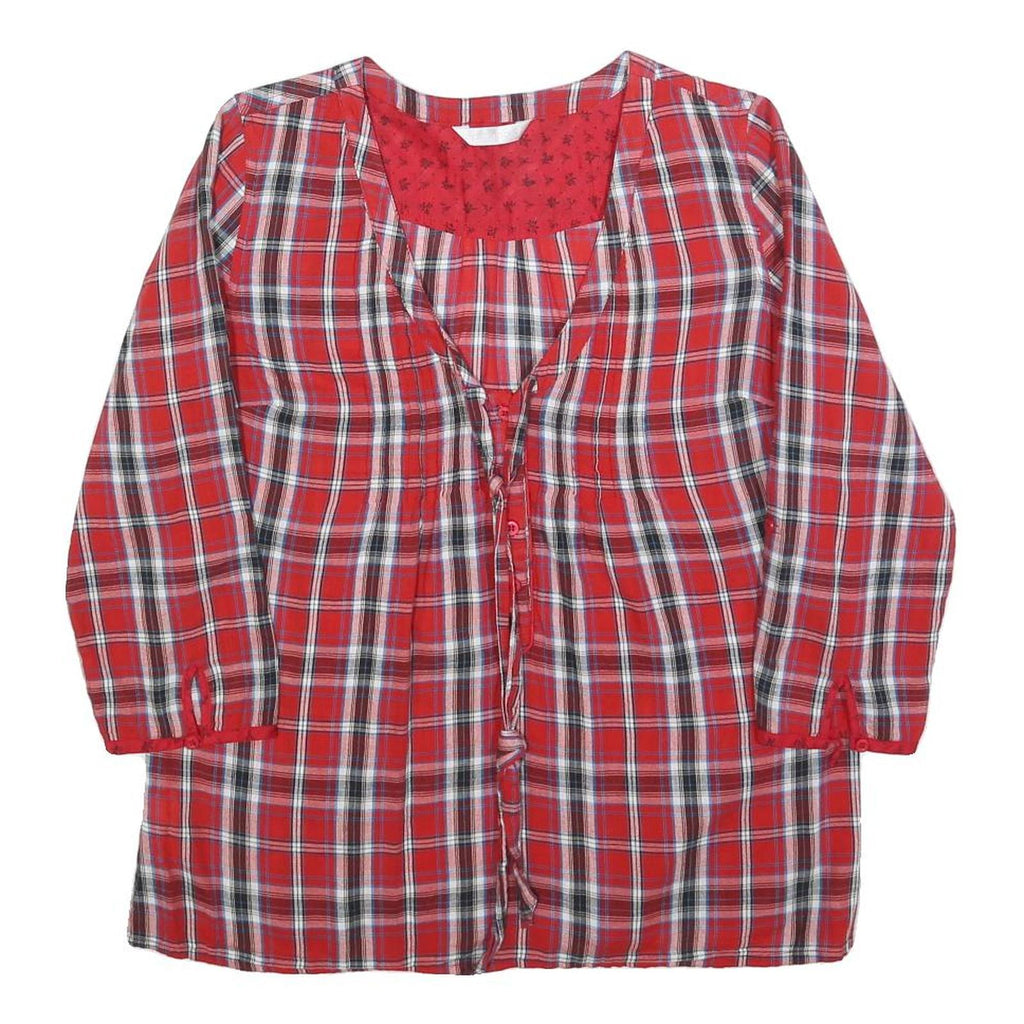PROMOD Womens Red Checked Printed Blouse Long Sleeve Round Neck UK 12 Casual