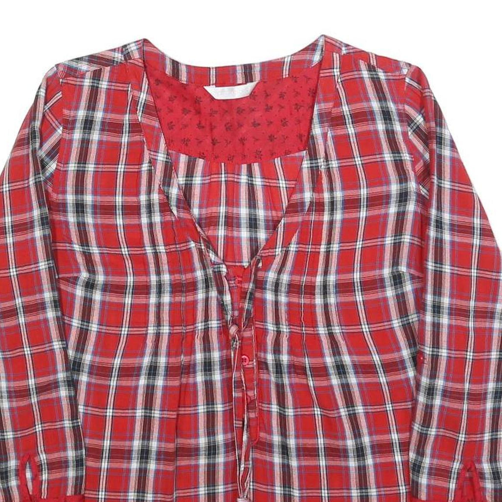 PROMOD Womens Red Checked Printed Blouse Long Sleeve Round Neck UK 12 Casual