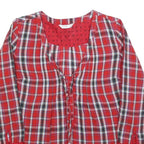 PROMOD Womens Red Checked Printed Blouse Long Sleeve Round Neck UK 12 Casual