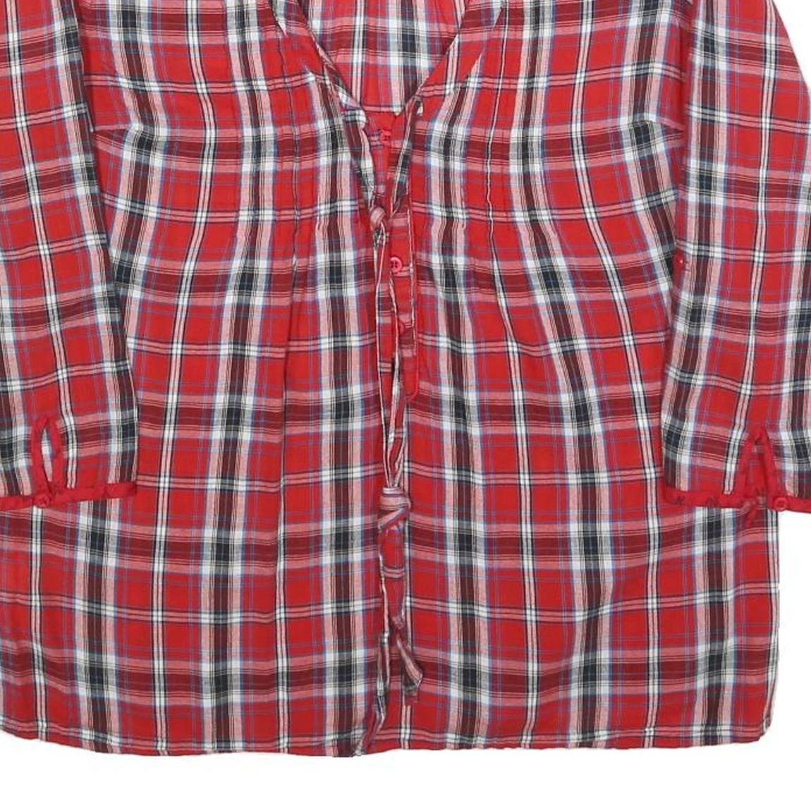 PROMOD Womens Red Checked Printed Blouse Long Sleeve Round Neck UK 12 Casual