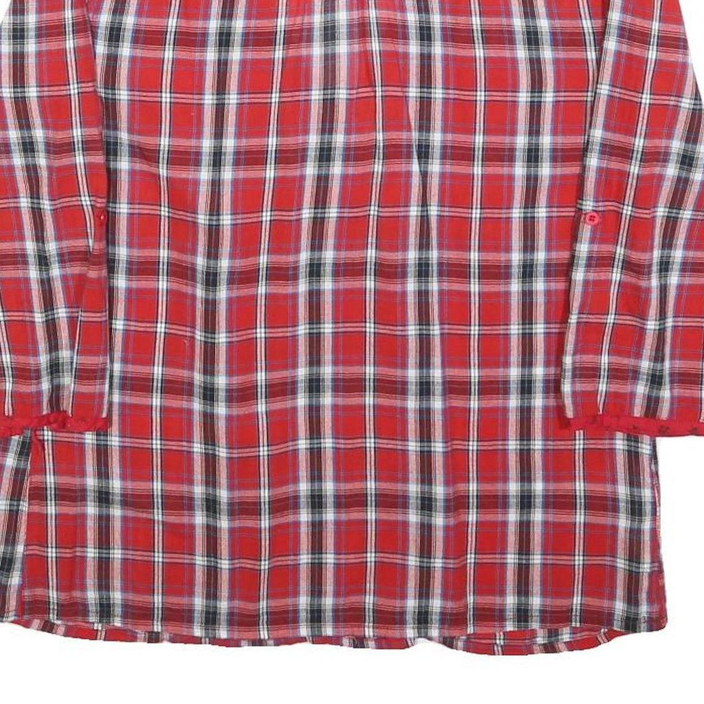 PROMOD Womens Red Checked Printed Blouse Long Sleeve Round Neck UK 12 Casual