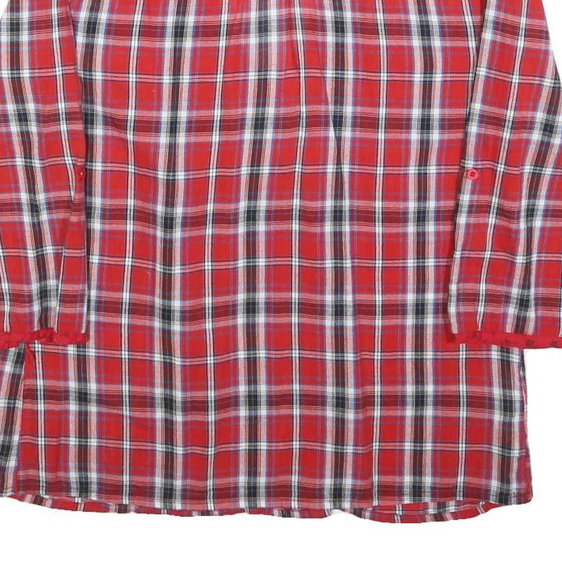 PROMOD Womens Red Checked Printed Blouse Long Sleeve Round Neck UK 12 Casual