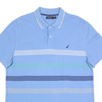 NAUTICA Mens Blue & White Striped Short Sleeve Polo Shirt XL Cotton Blend Casual