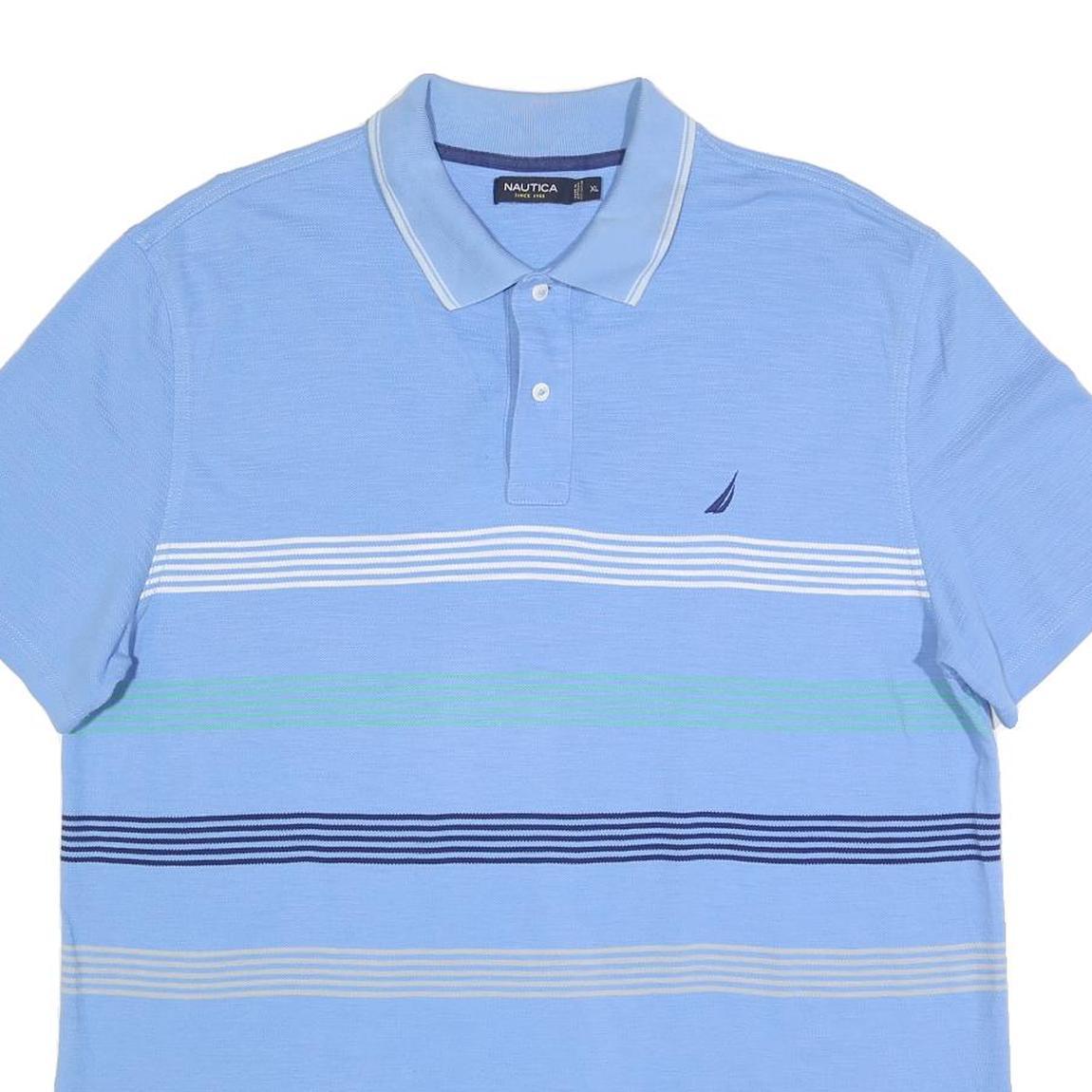 NAUTICA Mens Blue & White Striped Short Sleeve Polo Shirt XL Cotton Blend Casual