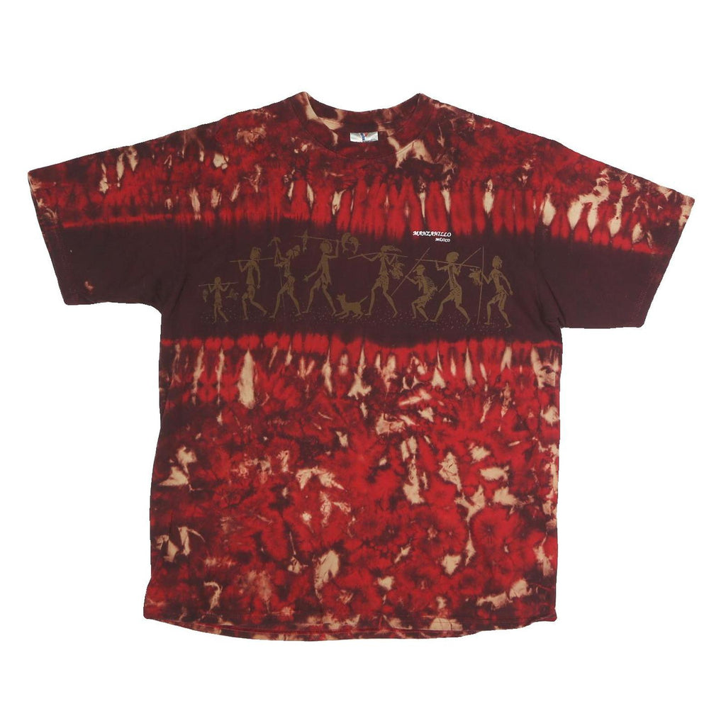 YAZBEK Mens Red & Brown Tie Dye Graphic T-Shirt XL Short Sleeve Crew Neck
