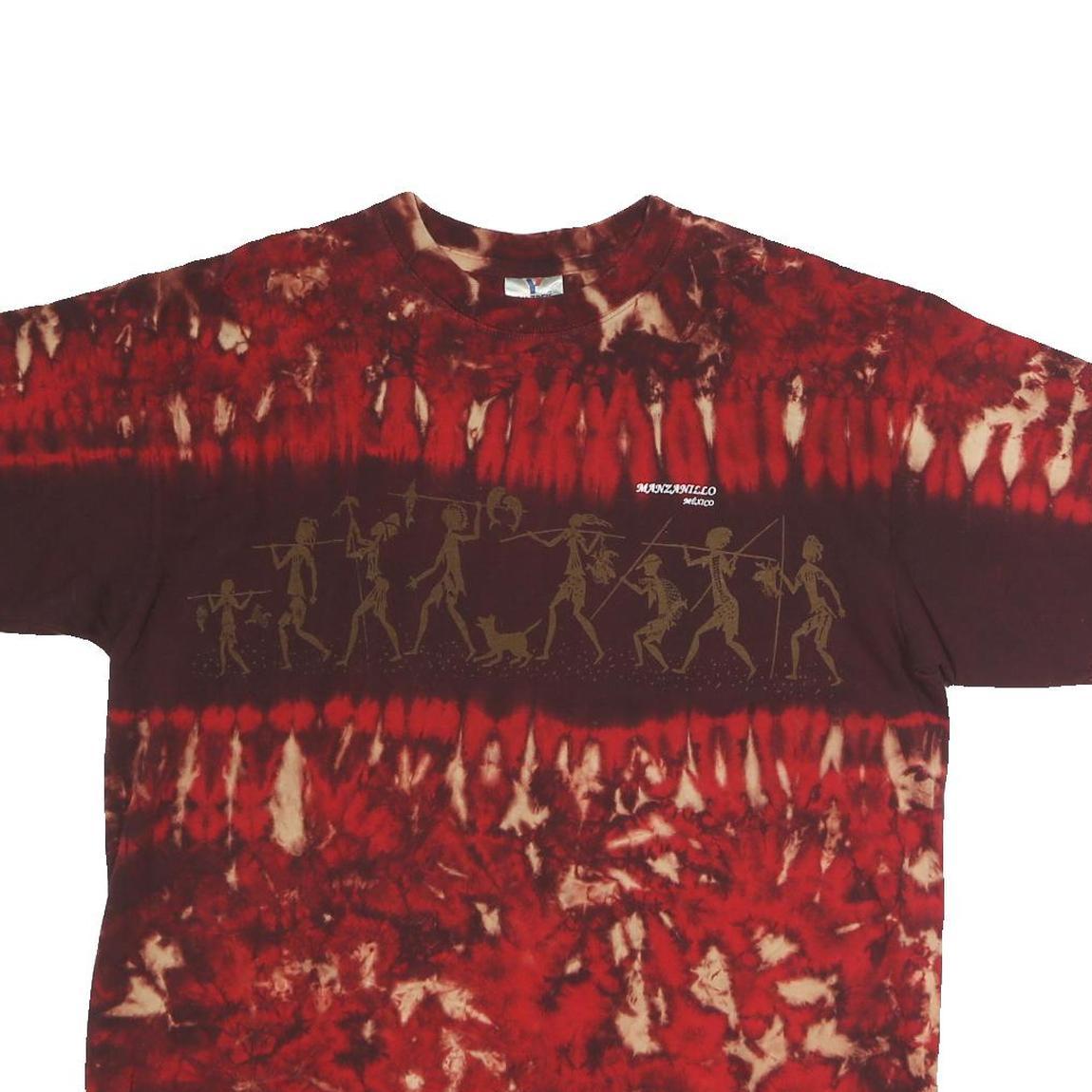 YAZBEK Mens Red & Brown Tie Dye Graphic T-Shirt XL Short Sleeve Crew Neck