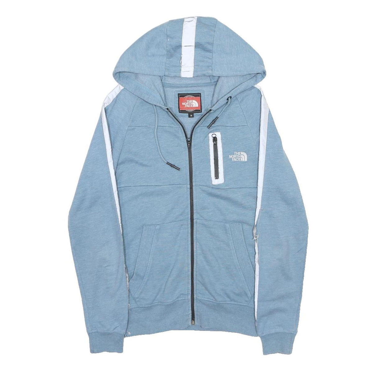 THE NORTH FACE Mens Blue & White Hoodie Full Zip M Zip Pocket Casual Cotton