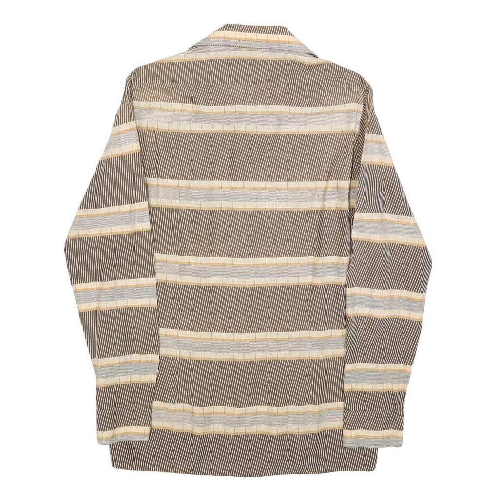 Mens Brown & Cream Striped Cotton Blend Shirt M Long Sleeve Button Closure