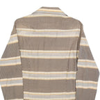 Mens Brown & Cream Striped Cotton Blend Shirt M Long Sleeve Button Closure