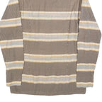 Mens Brown & Cream Striped Cotton Blend Shirt M Long Sleeve Button Closure