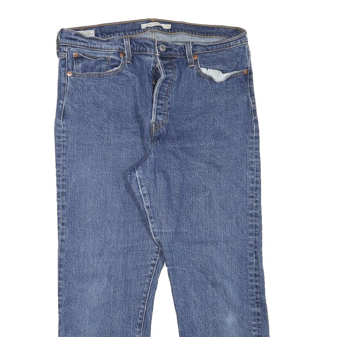 LEVI'S Womens Blue Regular Straight Denim Raw Hem W32 L25 Button Closure Jeans