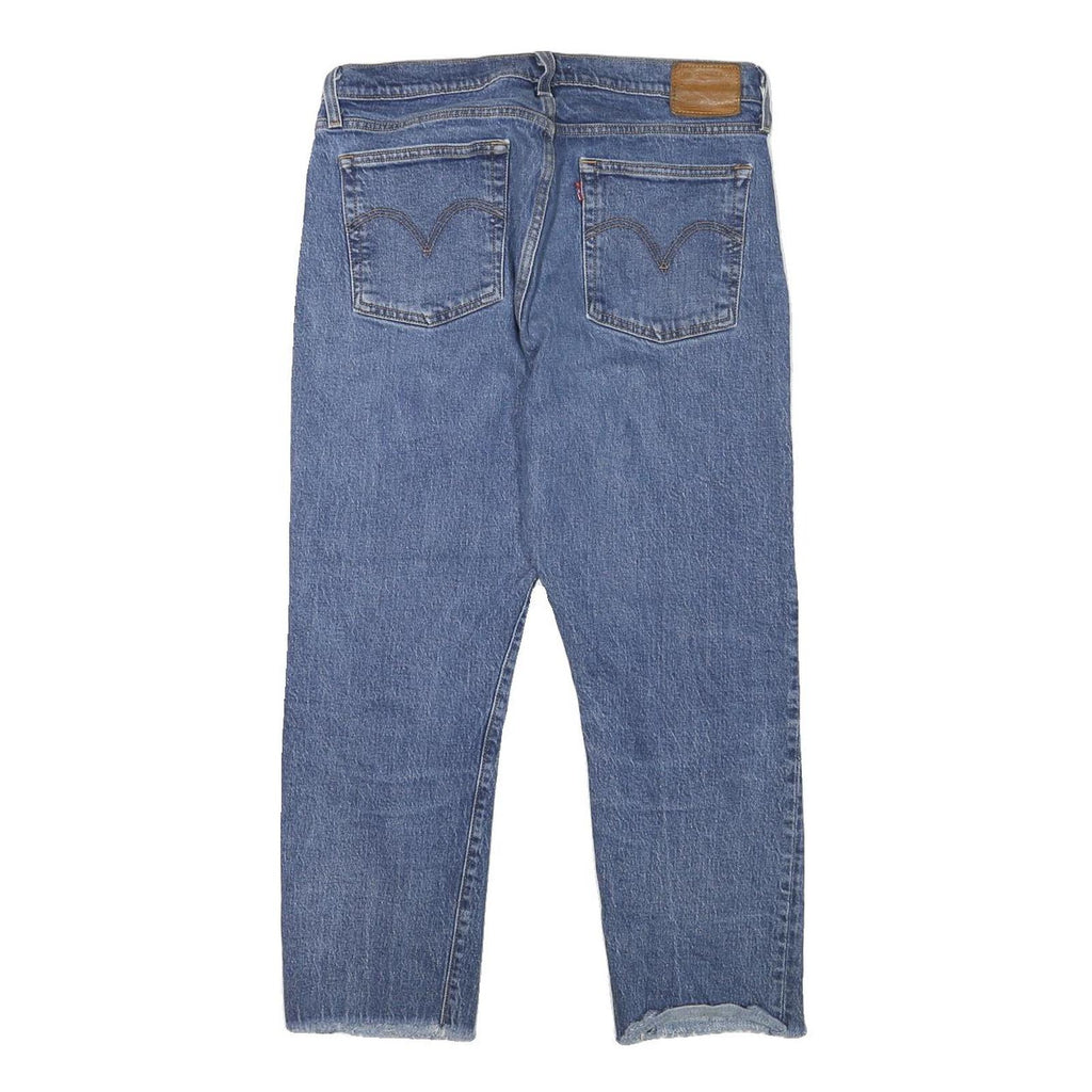 LEVI'S Womens Blue Regular Straight Denim Raw Hem W32 L25 Button Closure Jeans