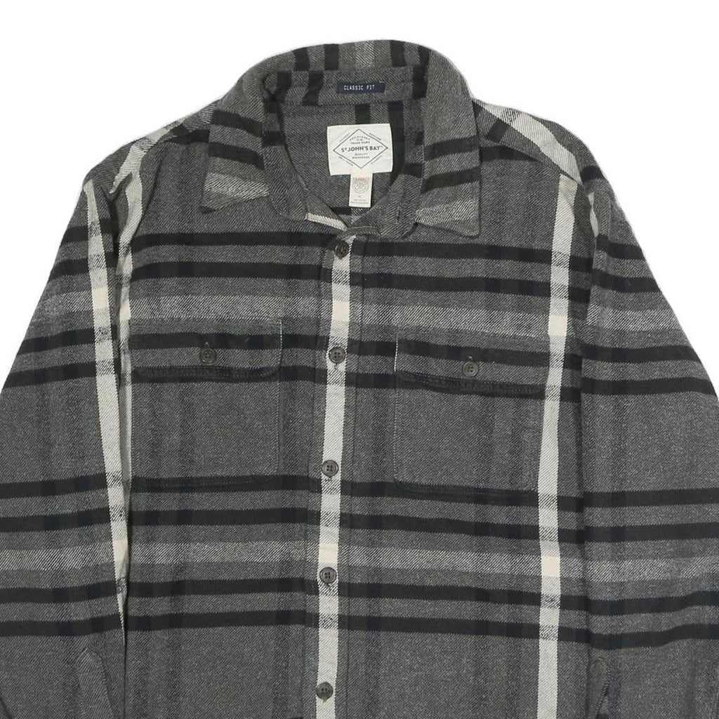 ST JOHNS BAY Mens Grey & Black Check Shirt XL Classic Fit Cotton Blend Long