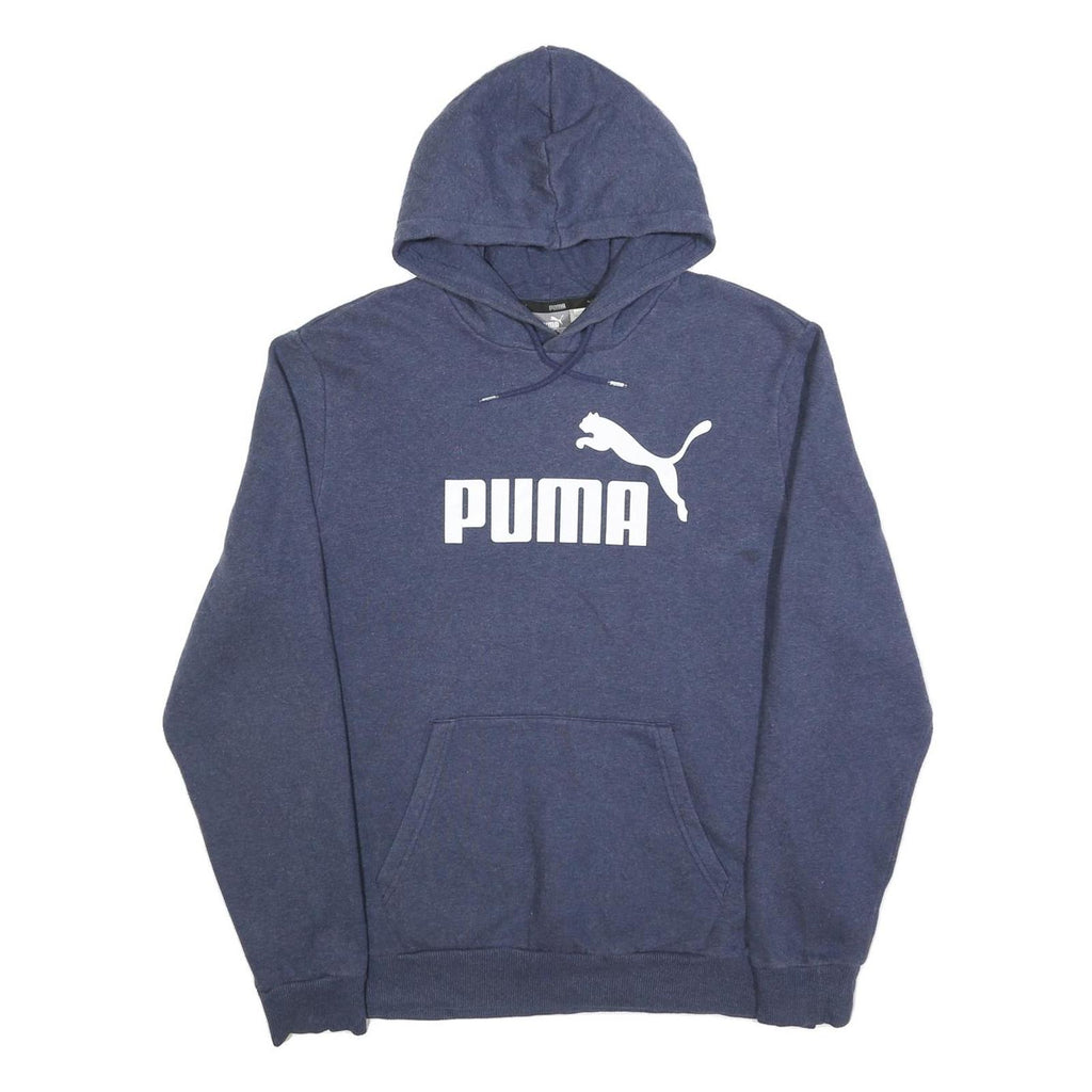 PUMA Mens Blue Hoodie L Cotton Blend Pullover Logo Print Casual