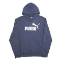 PUMA Mens Blue Hoodie L Cotton Blend Pullover Logo Print Casual