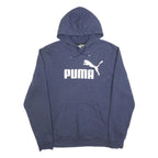 PUMA Mens Blue Hoodie L Cotton Blend Pullover Logo Print Casual