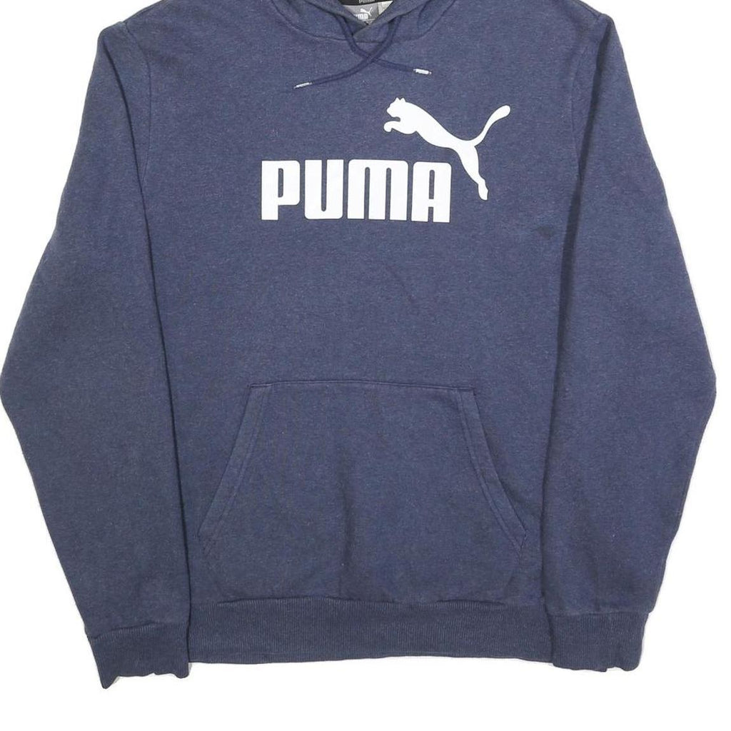 PUMA Mens Blue Hoodie L Cotton Blend Pullover Logo Print Casual