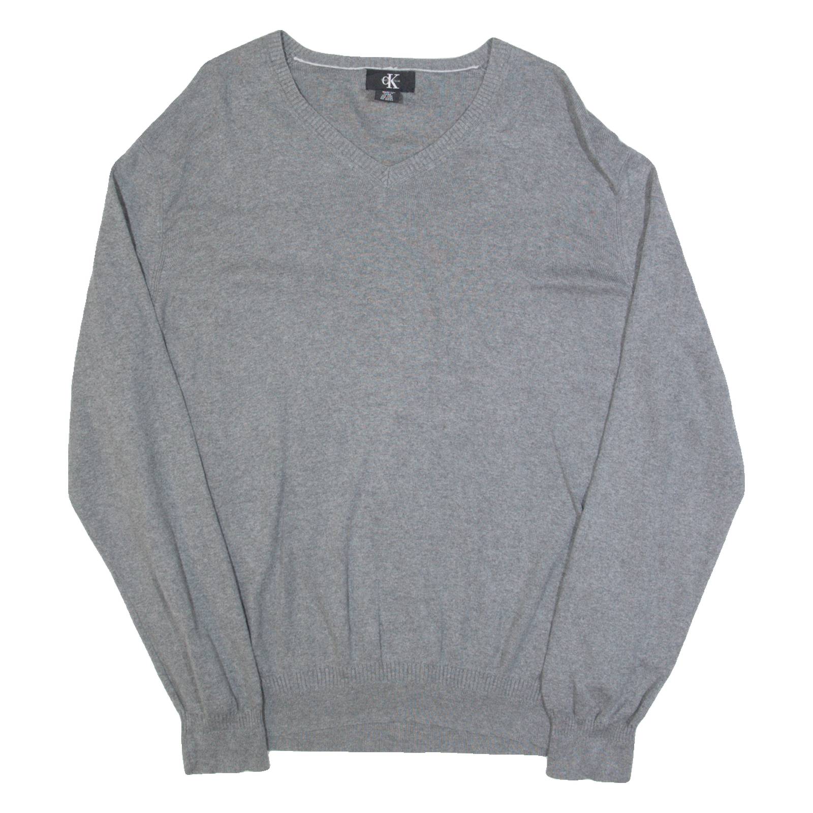CALVIN KLEIN Mens Jumper Grey V-Neck Tight Knit L
