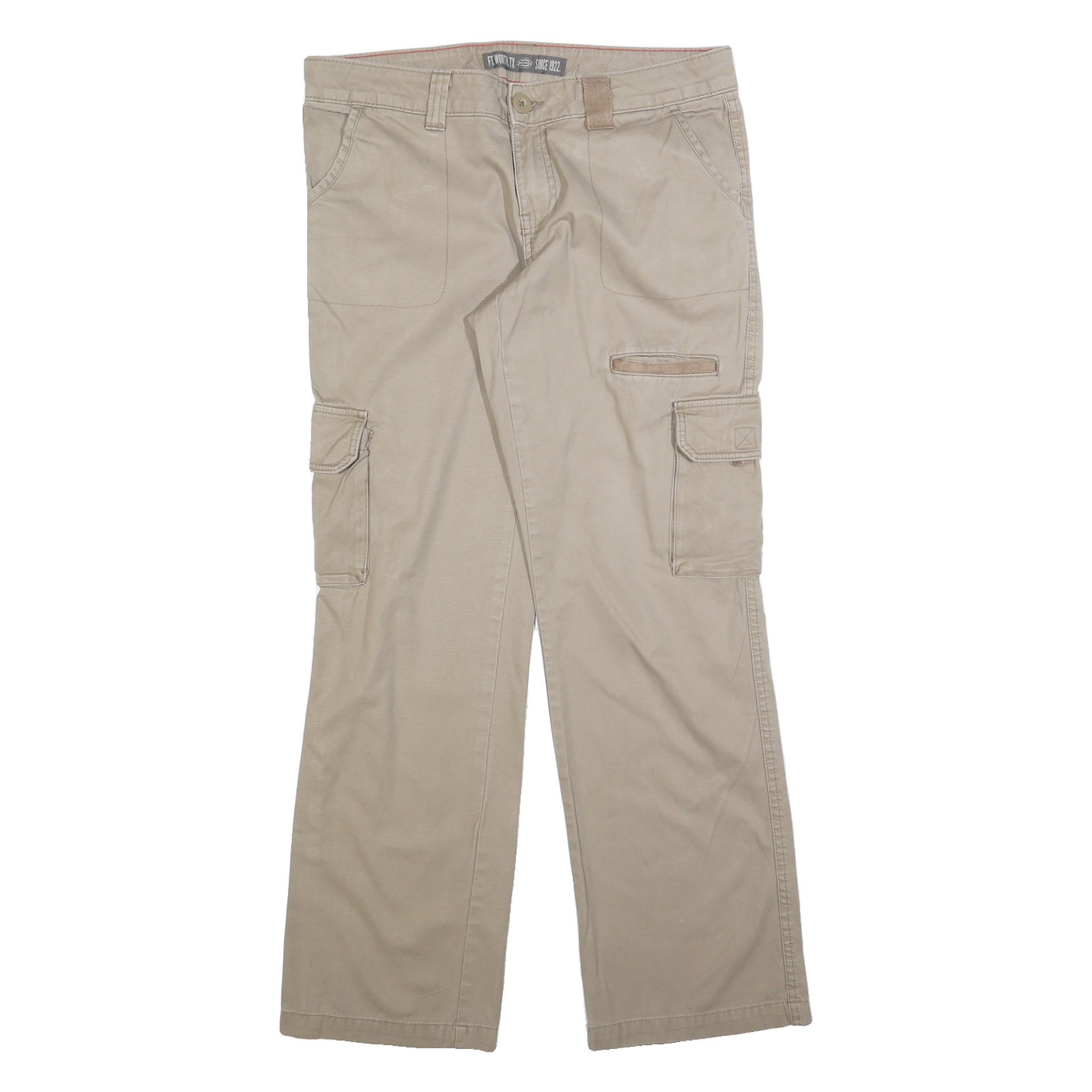 DICKIES Womens Relaxed Beige Cargo Trousers W32 L30 Cotton Blend Zip Pockets