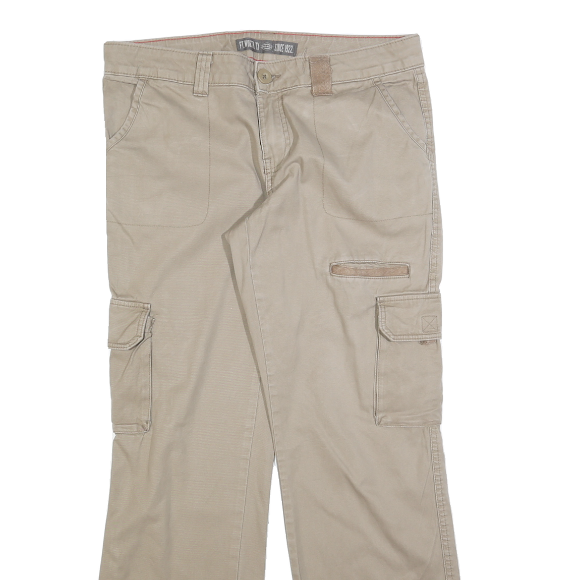 DICKIES Womens Relaxed Beige Cargo Trousers W32 L30 Cotton Blend Zip Pockets