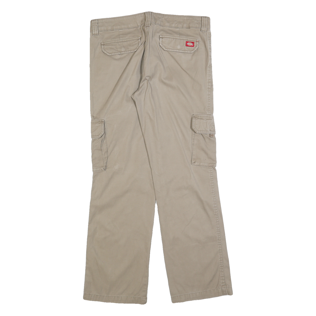 DICKIES Womens Relaxed Beige Cargo Trousers W32 L30 Cotton Blend Zip Pockets