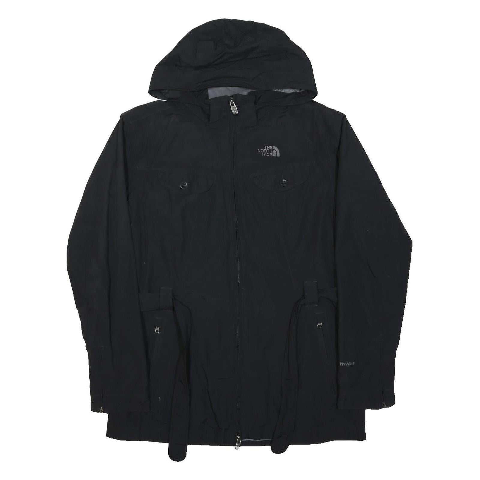 THE NORTH FACE Womens Black Outdoor Jacket L Polyester Zip Hooded Pocketed