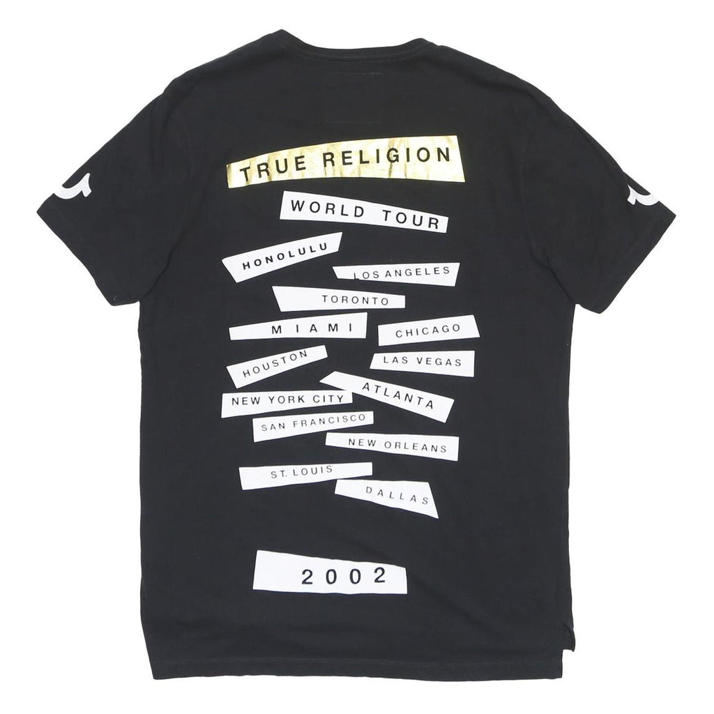 TRUE RELIGION Mens Black XL Graphic T-Shirt Short Sleeve Crew Neck World Tour