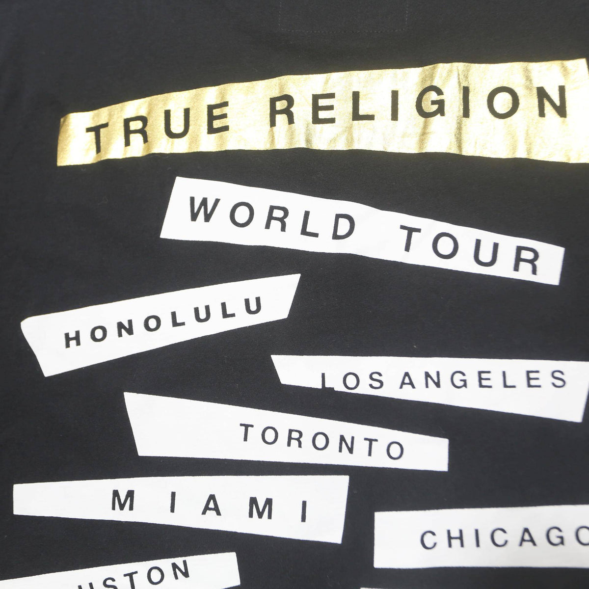 TRUE RELIGION Mens Black XL Graphic T-Shirt Short Sleeve Crew Neck World Tour