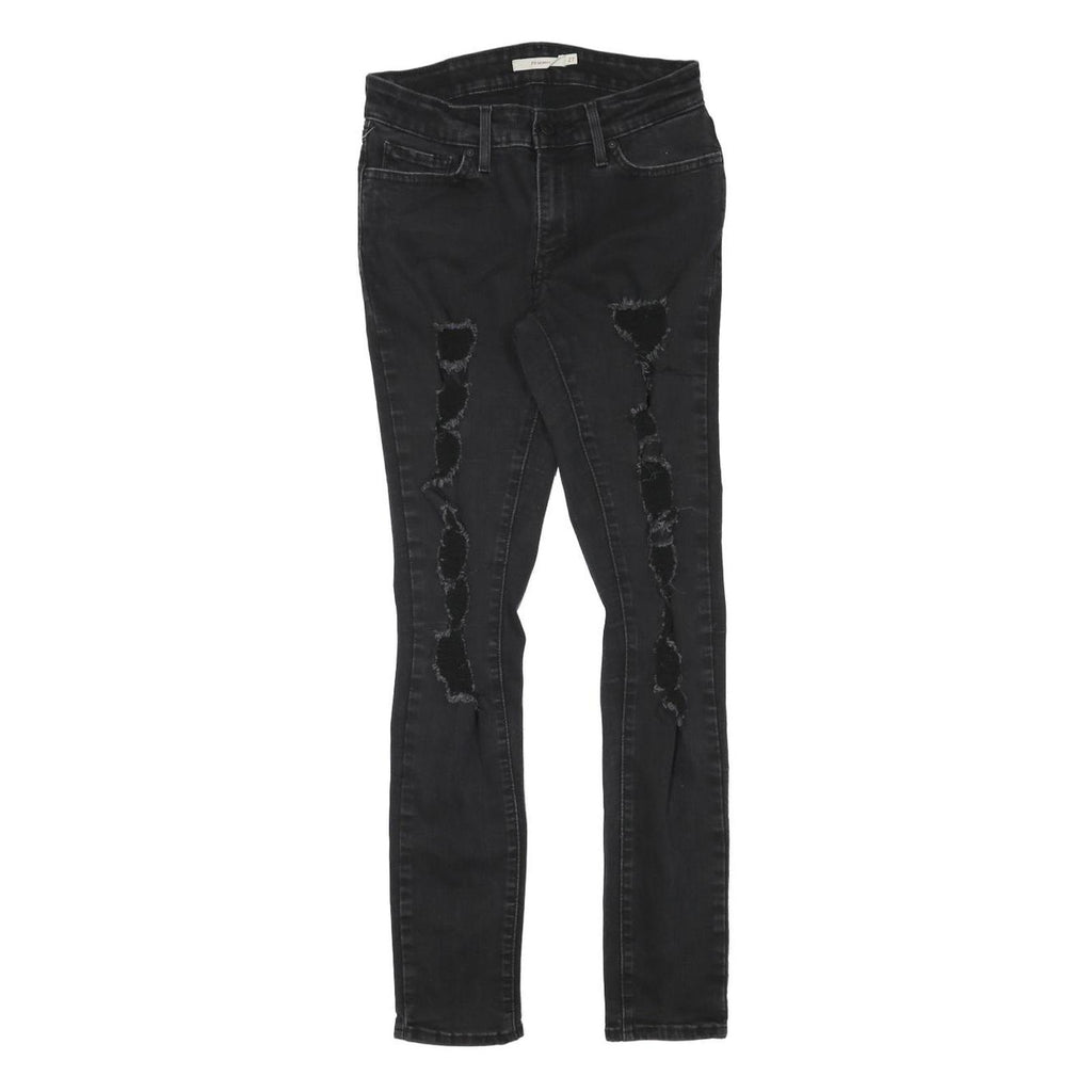 LEVI'S Womens Slim Black Denim Slim Skinny Jeans Cotton Blend W25 L28 Distressed