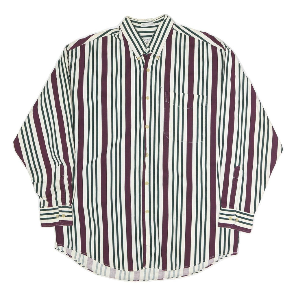 NATURAL ISSUE Mens White & Burgundy Striped Cotton Shirt L Button-Down Collar