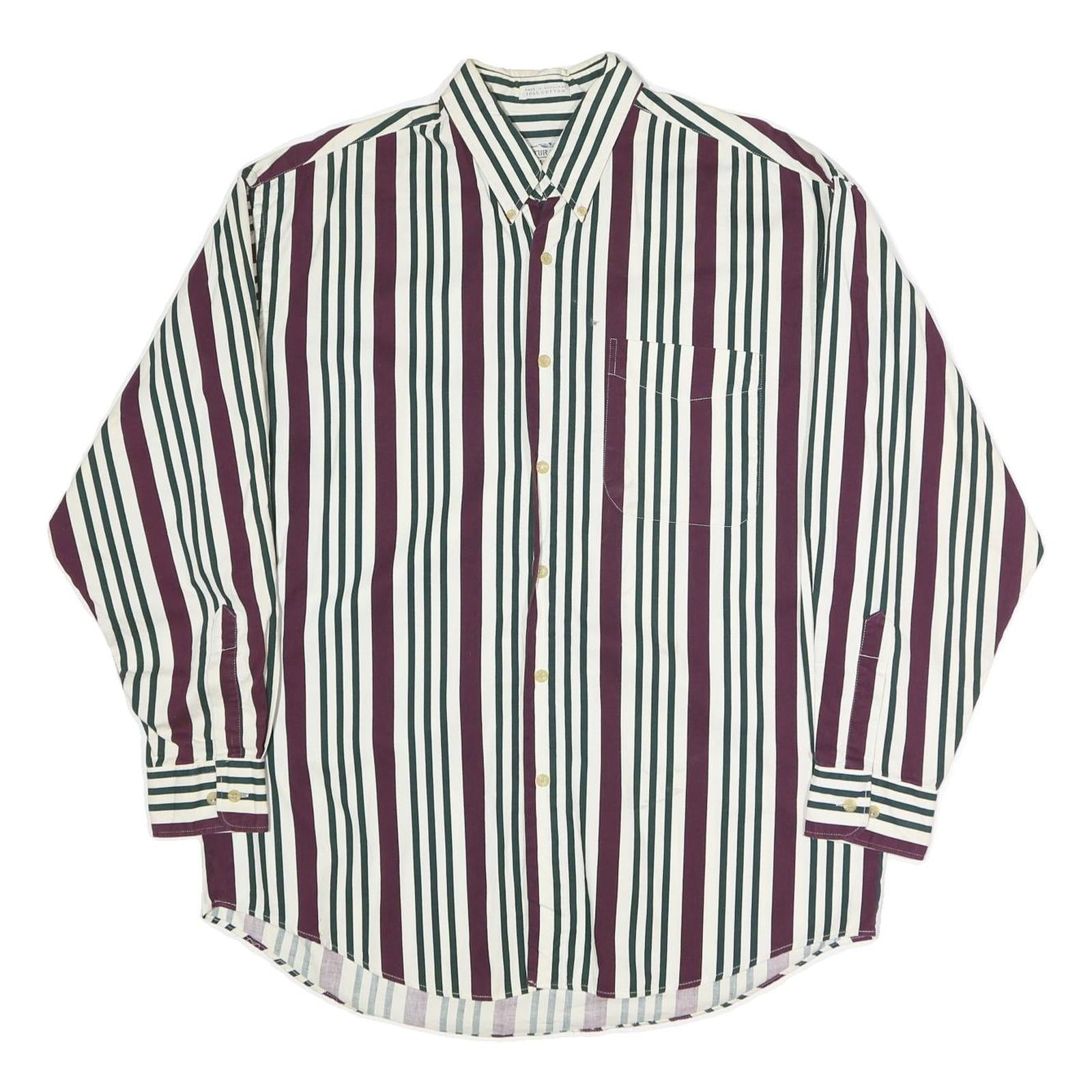 NATURAL ISSUE Mens White & Burgundy Striped Cotton Shirt L Button-Down Collar