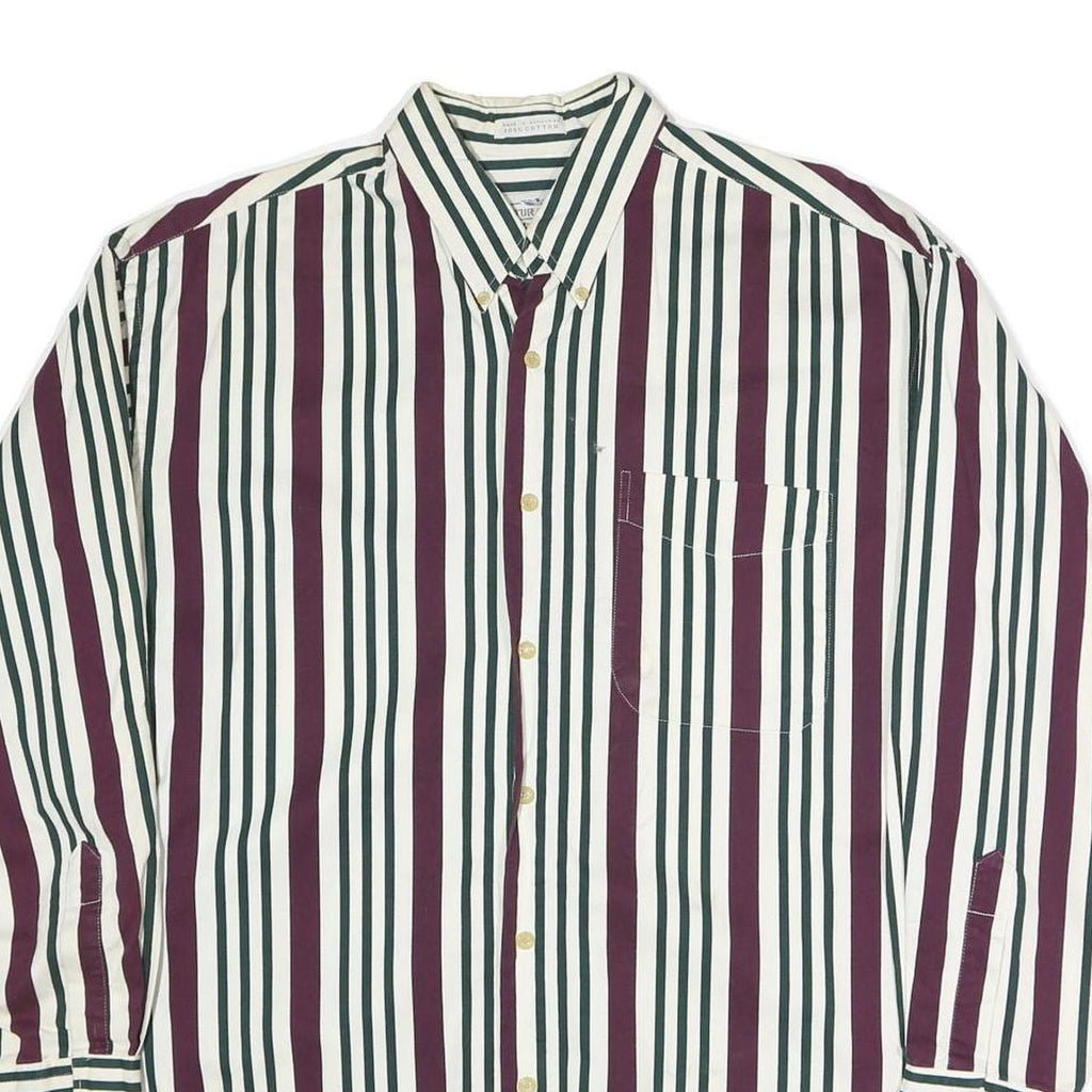 NATURAL ISSUE Mens White & Burgundy Striped Cotton Shirt L Button-Down Collar