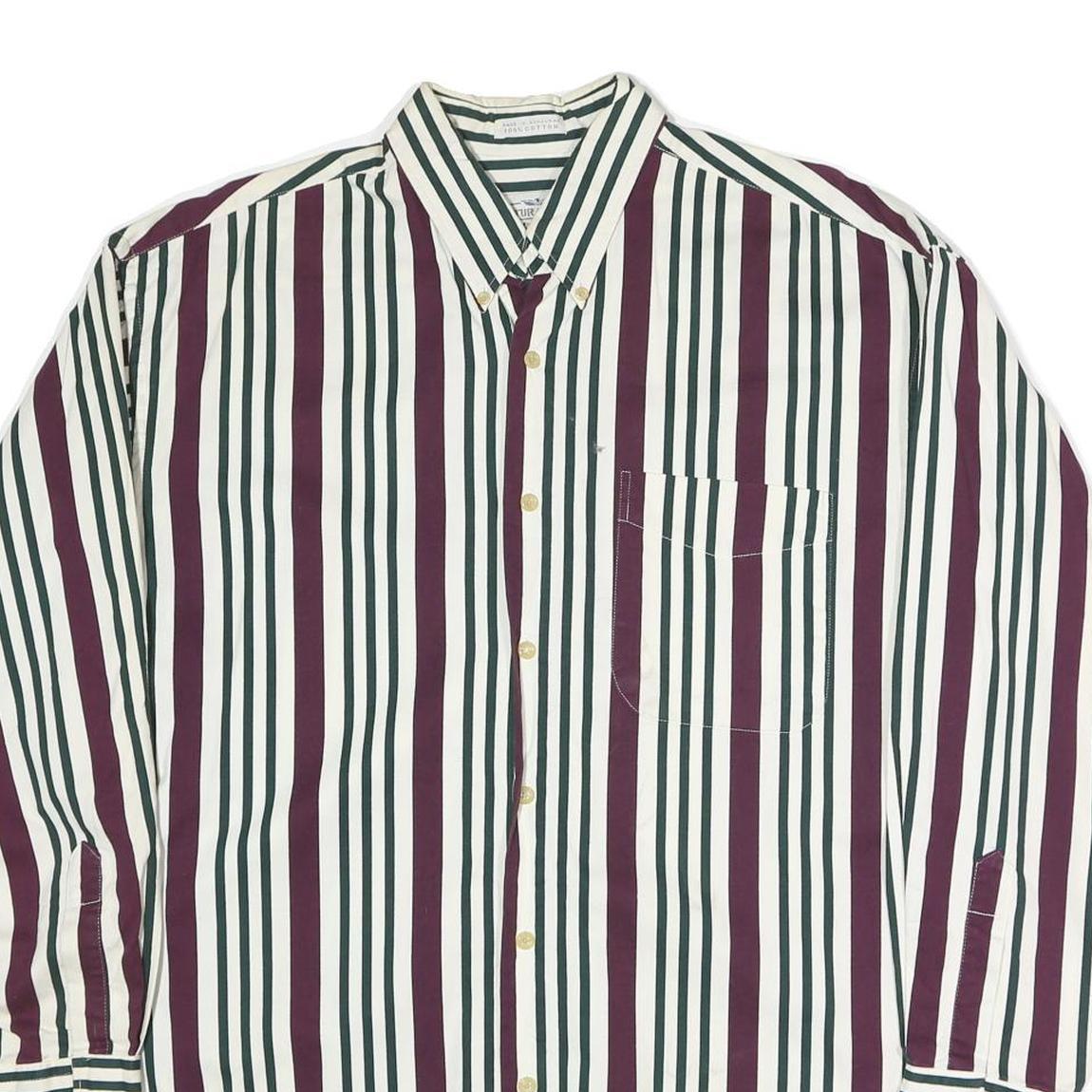 NATURAL ISSUE Mens White & Burgundy Striped Cotton Shirt L Button-Down Collar