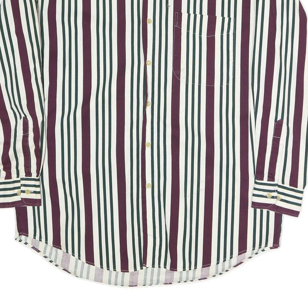 NATURAL ISSUE Mens White & Burgundy Striped Cotton Shirt L Button-Down Collar