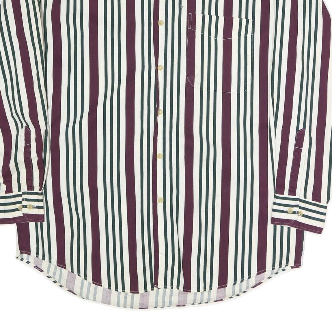 NATURAL ISSUE Mens White & Burgundy Striped Cotton Shirt L Button-Down Collar