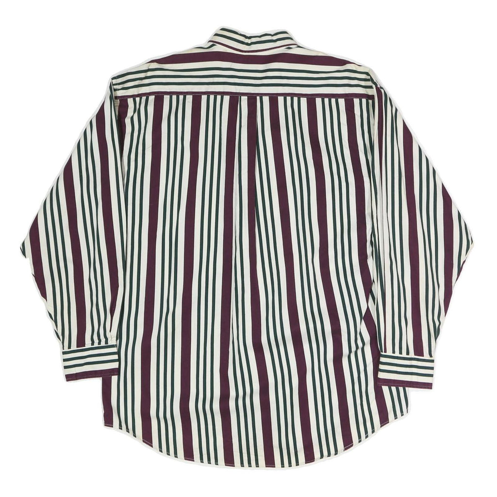 NATURAL ISSUE Mens White & Burgundy Striped Cotton Shirt L Button-Down Collar
