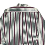 NATURAL ISSUE Mens White & Burgundy Striped Cotton Shirt L Button-Down Collar