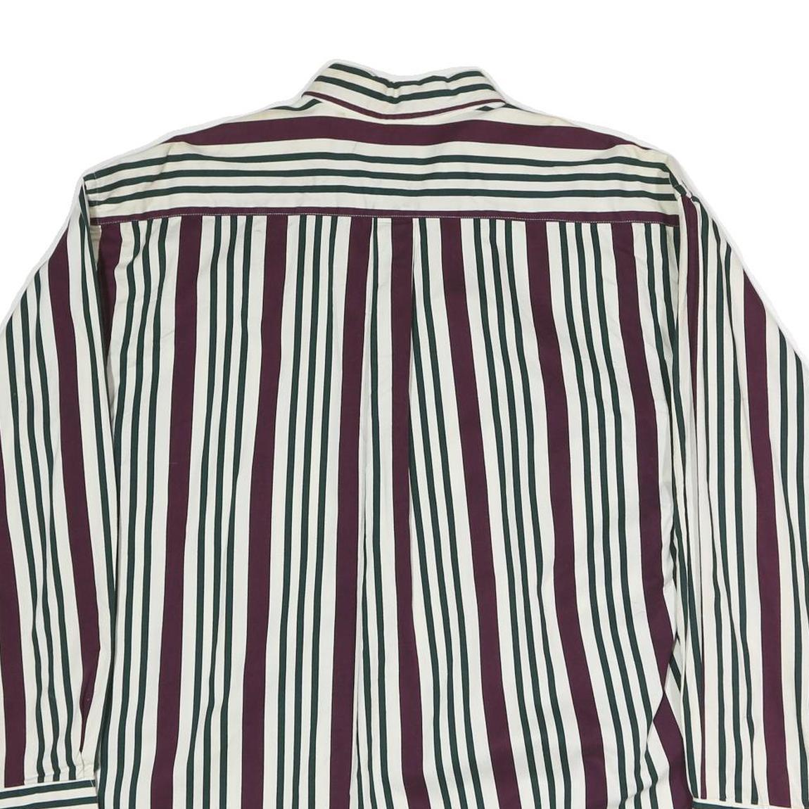 NATURAL ISSUE Mens White & Burgundy Striped Cotton Shirt L Button-Down Collar