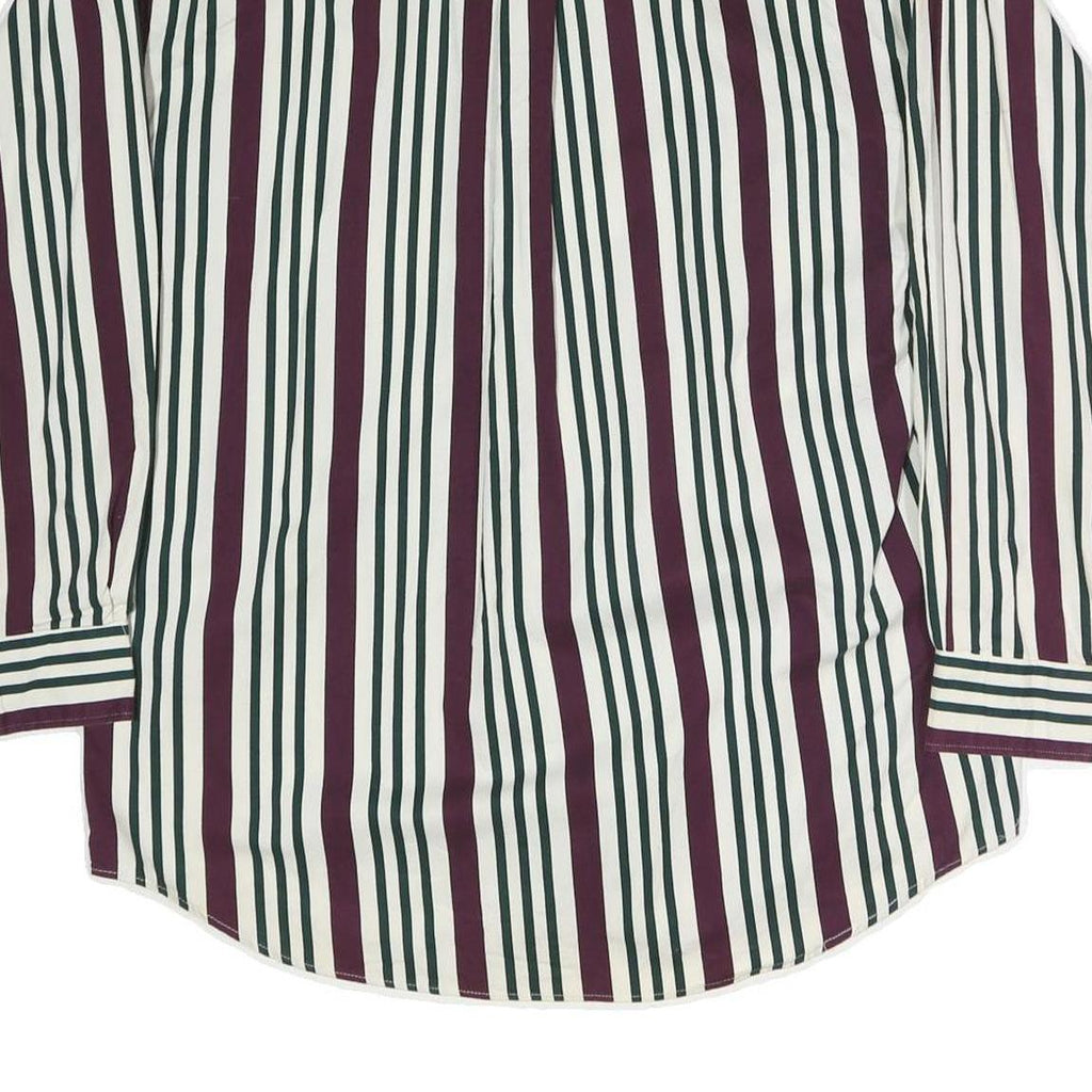 NATURAL ISSUE Mens White & Burgundy Striped Cotton Shirt L Button-Down Collar