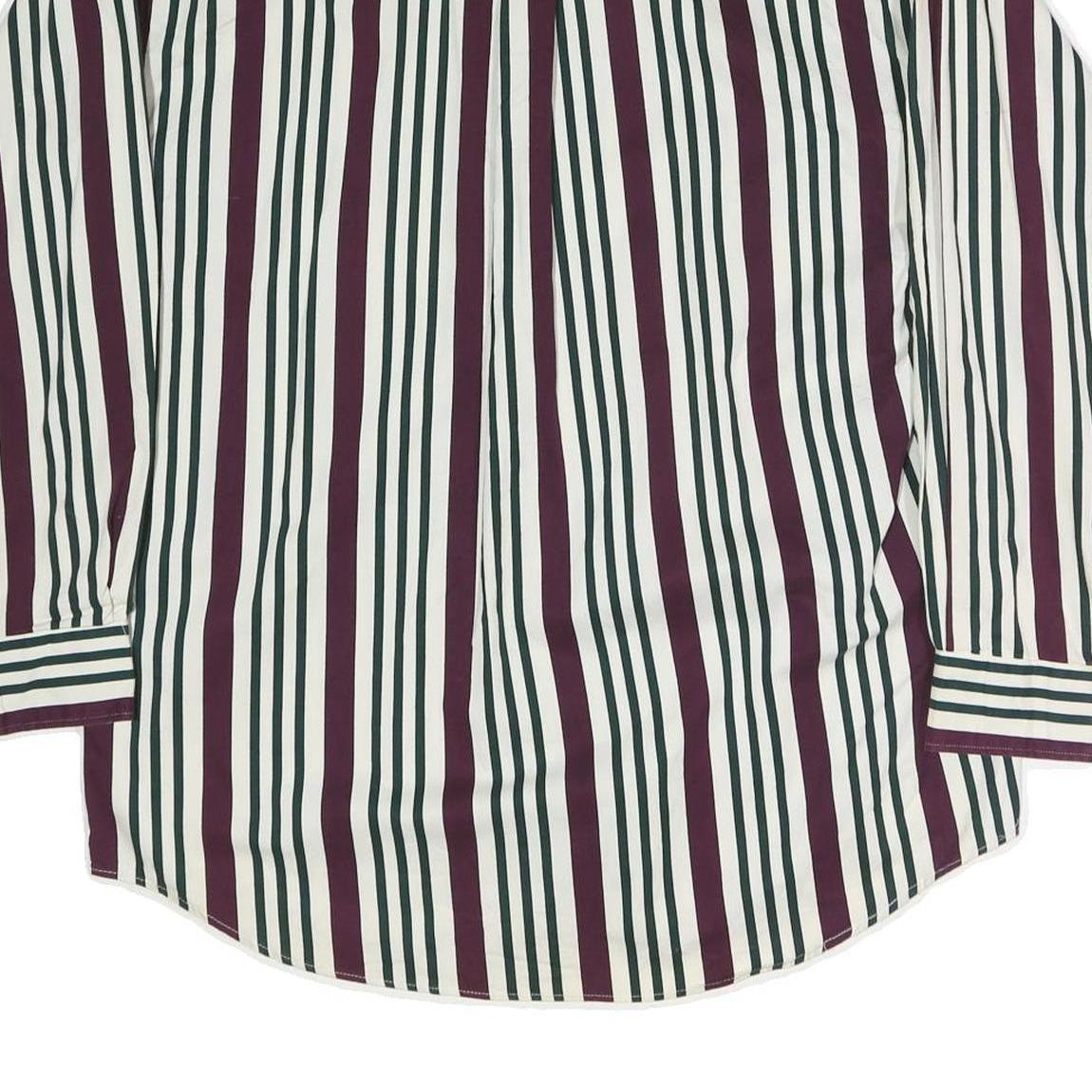 NATURAL ISSUE Mens White & Burgundy Striped Cotton Shirt L Button-Down Collar